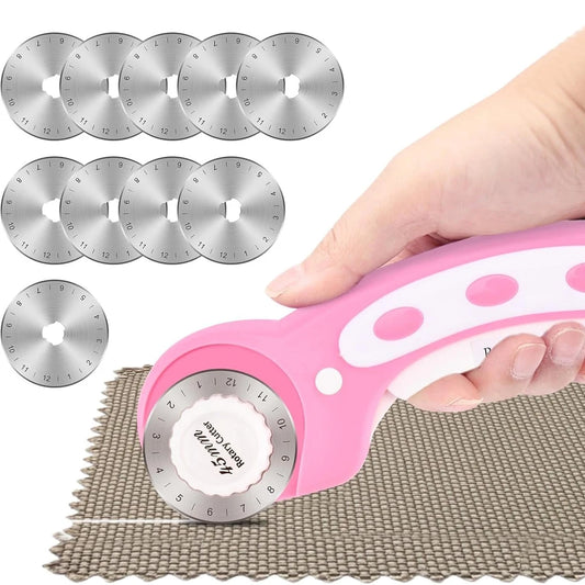 45mm Rotary Cutter with 5 Replacement Blades – Ergonomic Handle, Safety Lock, for Fabric, Leather & Paper Crafting, Quilting & Sewing